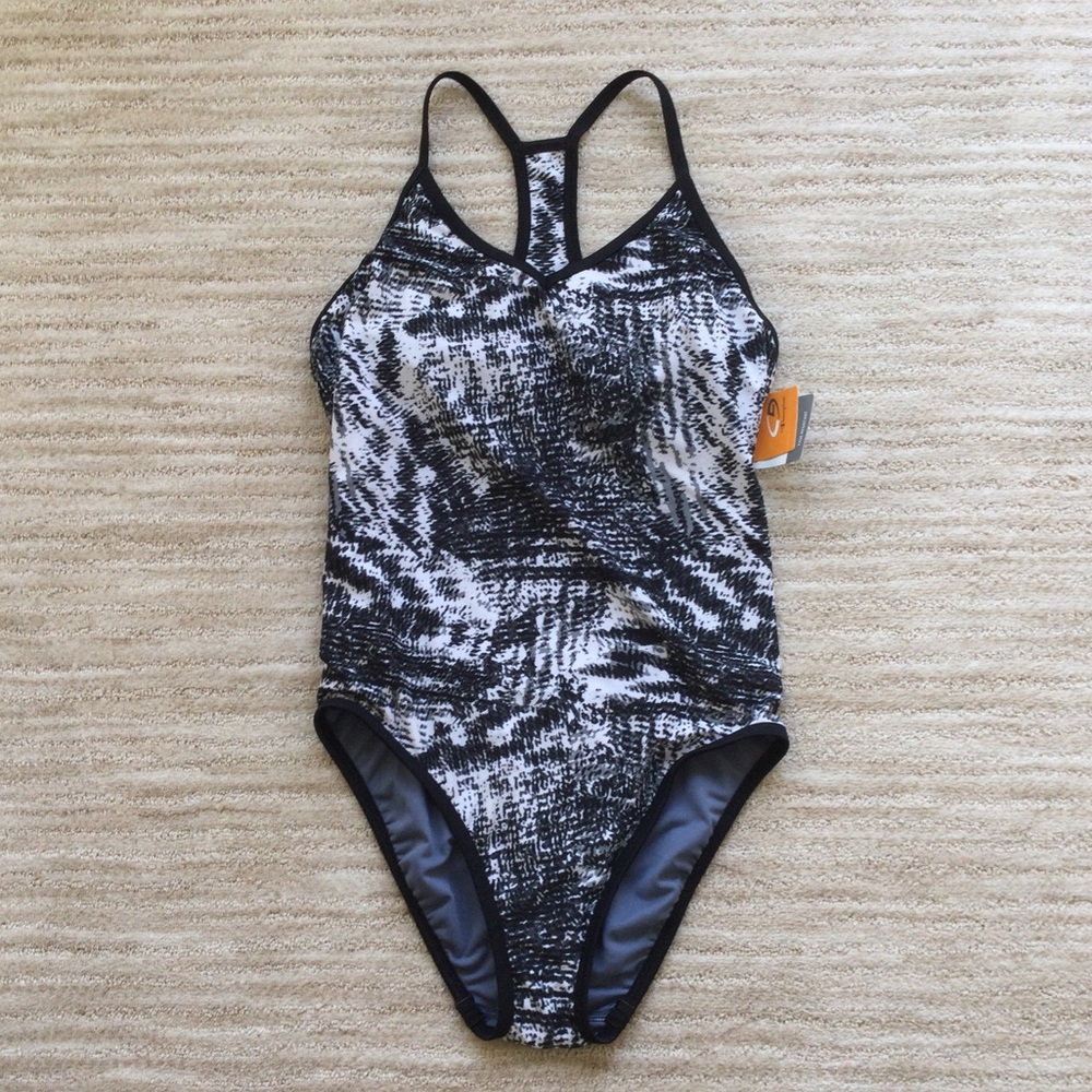 NWT Champion One Piece Swimsuit High Performance Black and White Size Medium